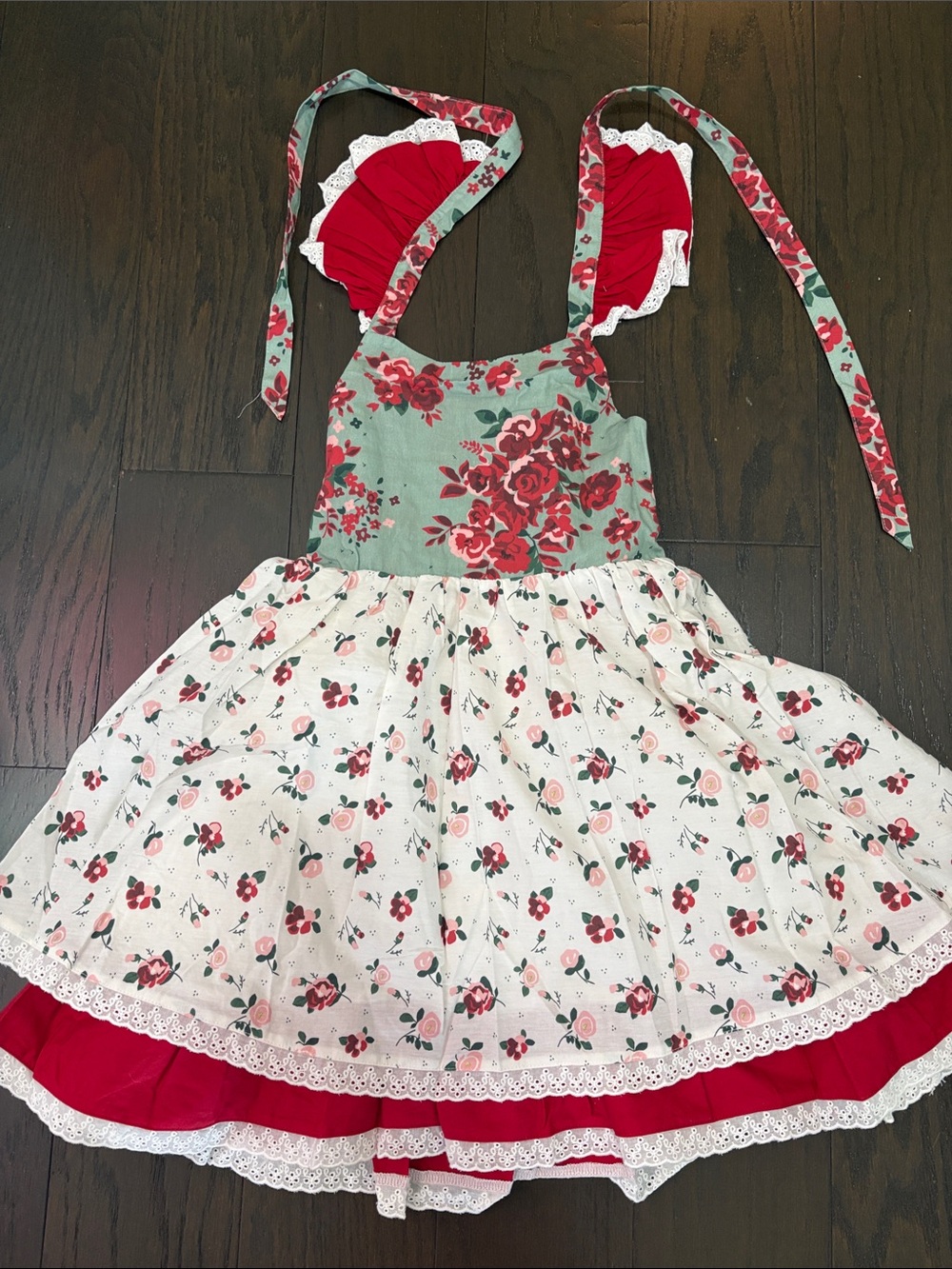 NWT cheeky plum Red Floral Ruffle Pinafore Dress